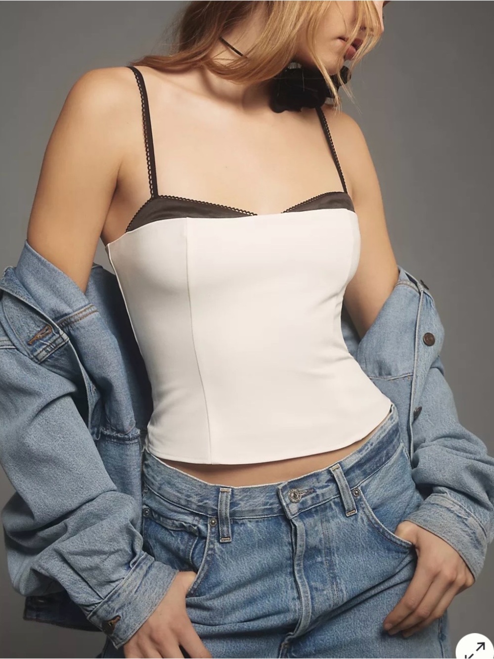 Reformation Two-Tone Cream and Black Bustier Cami